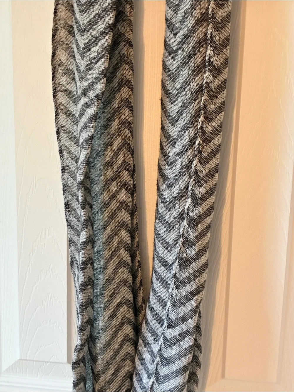 Black & Gray Chevron Infinity Scarf – Textured Woven Loop Scarf